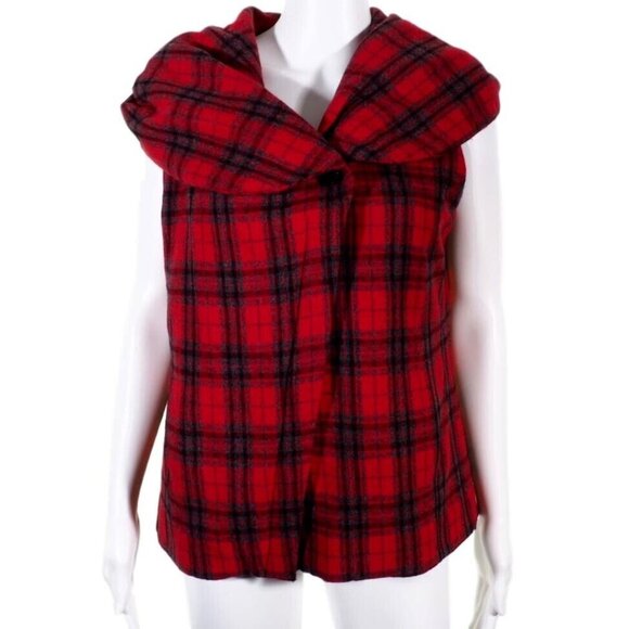 Chulo Pony Womens Large Vest Wool Blend Plaid Red Black Hooded Vintage Shawl Col - Picture 1 of 10